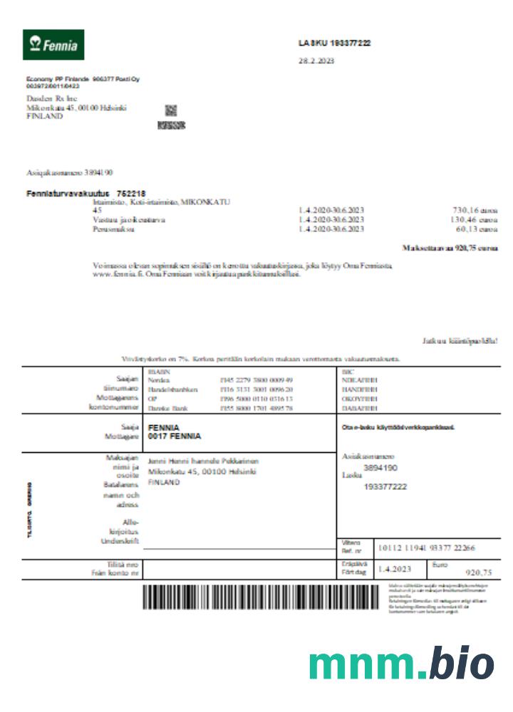 Fennia Insurance company business bill